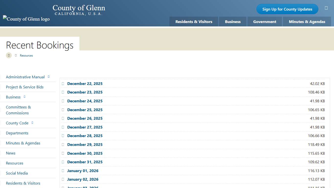 Recent Bookings County of Glenn